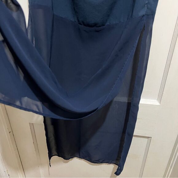 A. Calin Los Angeles navy maxi skirt with Sheer panels high slits women's small - Picture 7 of 11